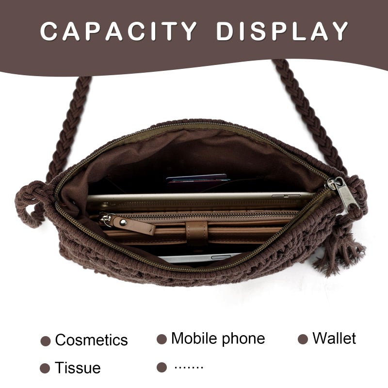 Gladdon Bohemian Small Crossbody Bag for Women Stylish Woven Shoulder Purses with Tassel Coffee - Image 4