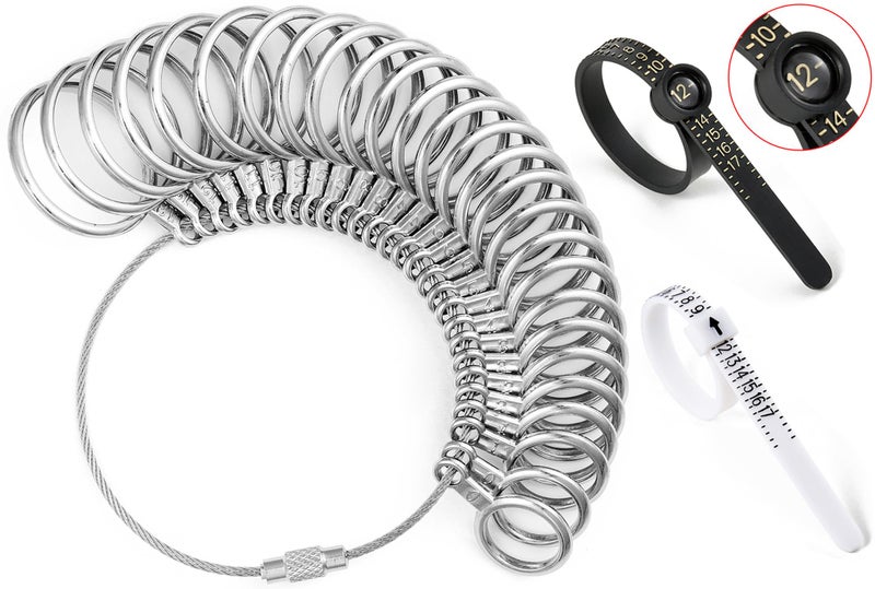 Bflaae Ring Sizer Measuring Tool Kit 27 PCS Stainless Steel Measuring Ring Tool US Ring Size 013 with Half Size 2 PCS Reusable Finger Size Tape with Magnified Glass 117 USA Rings Size