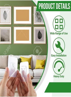 Generic 10 Pair Double Sided Adhesive Wall Hooks, Clear Self Adhesive Hooks, Waterproof Sticky Hooks Heavy Duty Wall Hangers Without Nails Removable for Kitchen, Bathroom, Office  - Image 5
