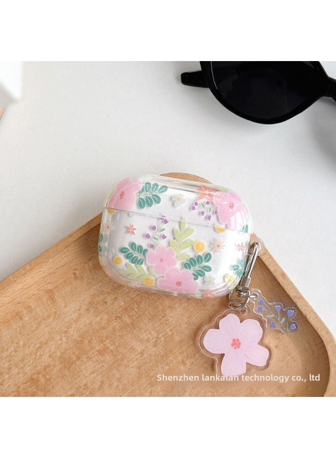 Loquat High Transparent Pink Floral Bluetooth Earphone Protective Case Compatible With Airpods 1/2 3 Pro Pro2 Soft TPU Shell Injection Molding-Model:AirPods4 - Image 1