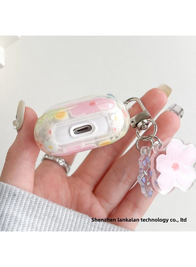 Loquat High Transparent Pink Floral Bluetooth Earphone Protective Case Compatible With Airpods 1/2 3 Pro Pro2 Soft TPU Shell Injection Molding-Model:AirPods4 - Image 5