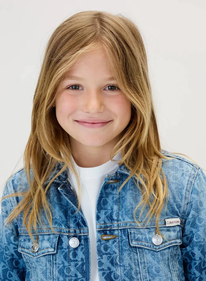 Calvin Klein Jeans Light Blue Visual Kids' Logo Trucker Jacket  | Best Price UAE