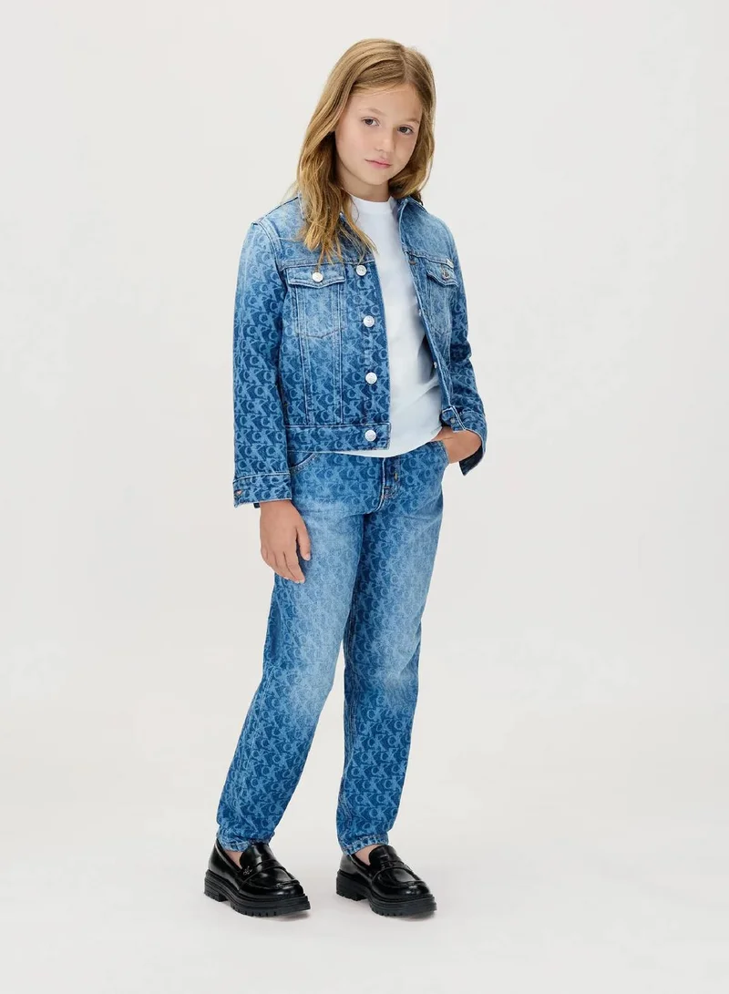 Calvin Klein Jeans Light Blue Visual Kids' Logo Trucker Jacket  | Best Price UAE