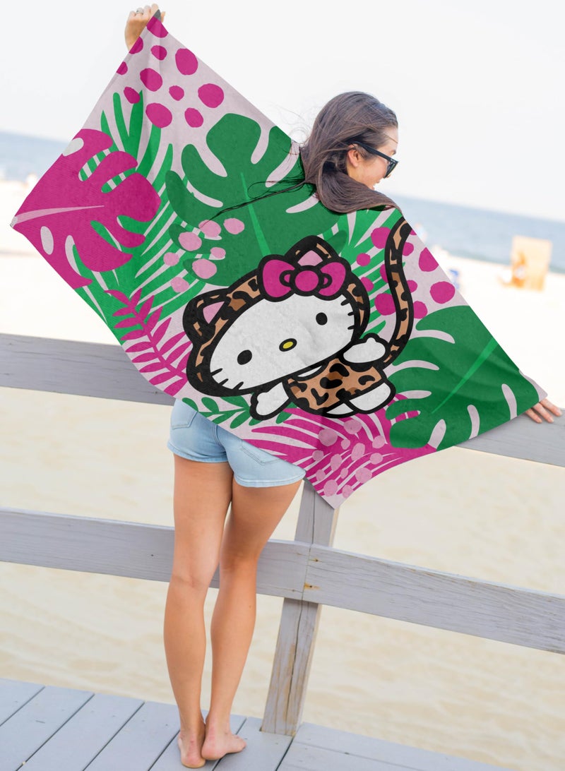Jay Franco Hello Kitty Bath Pool Beach Towel - Tropical Super Soft & Absorbent 100% Cotton Towel, Measures 28 x 58 - Image 1