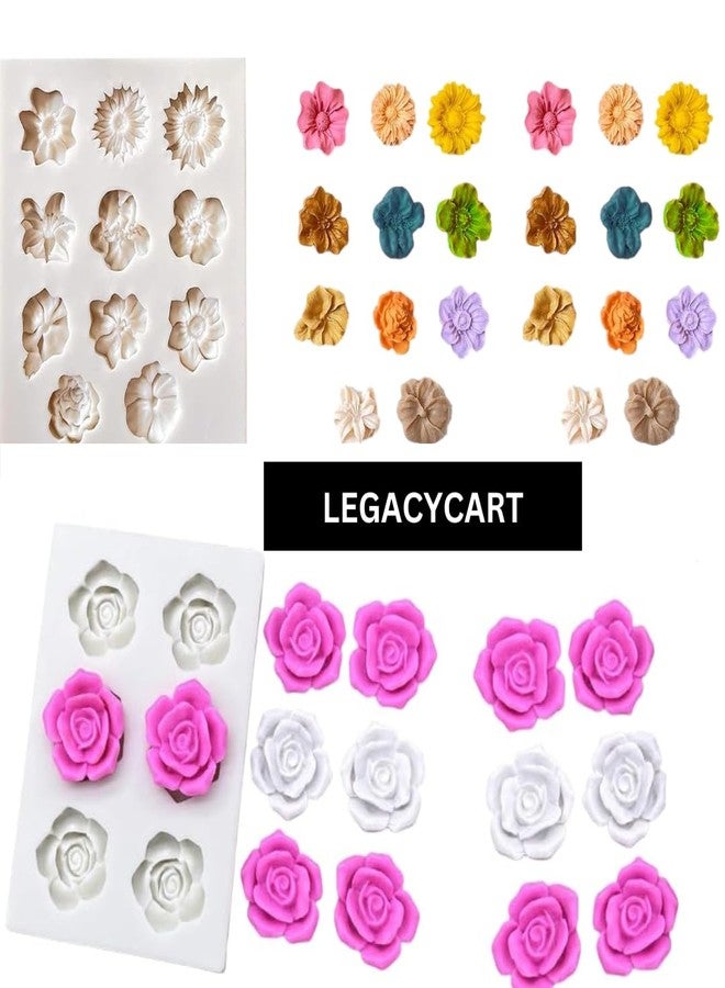 LEGACYCART 2 PCS Flower Fondant Rose Silicone Molds Rose Camellia Daisy Flower Silicone Mold for Resin Casting, Polyresin Sugarcraft Chocolate Cupcake Fondant Cake Decorating Tools - Image 3