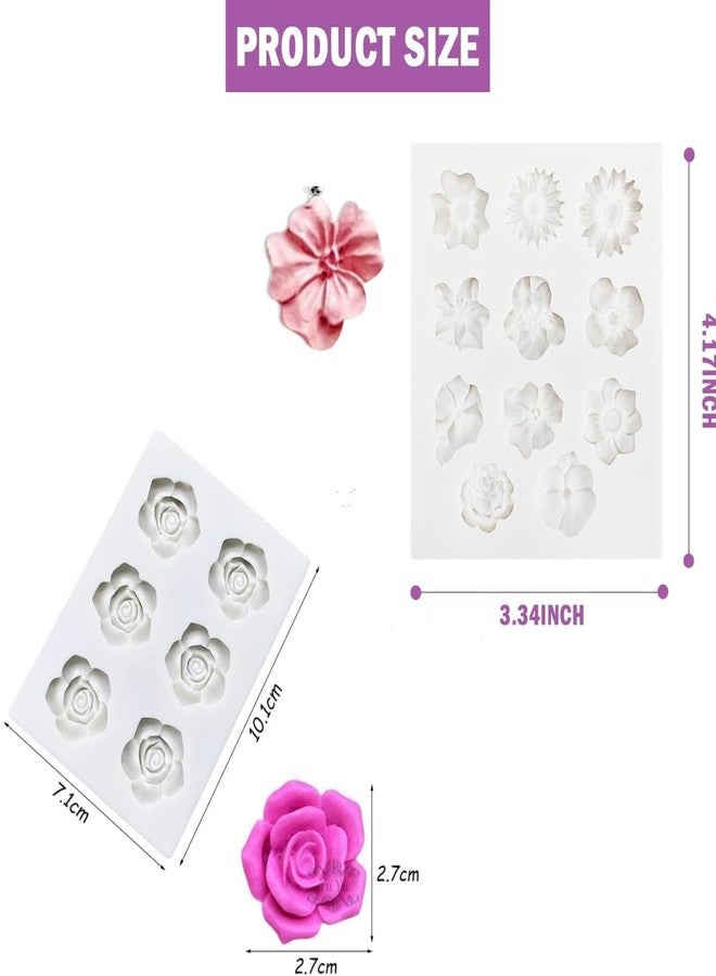 LEGACYCART 2 PCS Flower Fondant Rose Silicone Molds Rose Camellia Daisy Flower Silicone Mold for Resin Casting, Polyresin Sugarcraft Chocolate Cupcake Fondant Cake Decorating Tools - Image 2