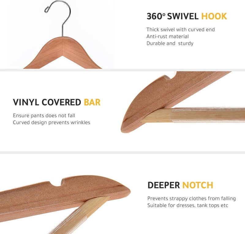 Quality Hangers Quality Wooden Hangers - Slightly Curved Hanger Set - Solid Wood Coat Hangers with Stylish Chrome Hooks - Heavy-Duty Clothes, Jacket, Shirt, Pants, Suit Hangers (Natural, 10) - Image 3