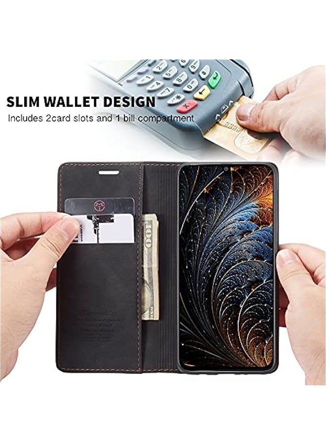 Phone Case Compatible for Samsung Galaxy M31 / M21S, Protector Scratch Resistant Leather Kickstand Card Slots Money Pocket Black - Image 2
