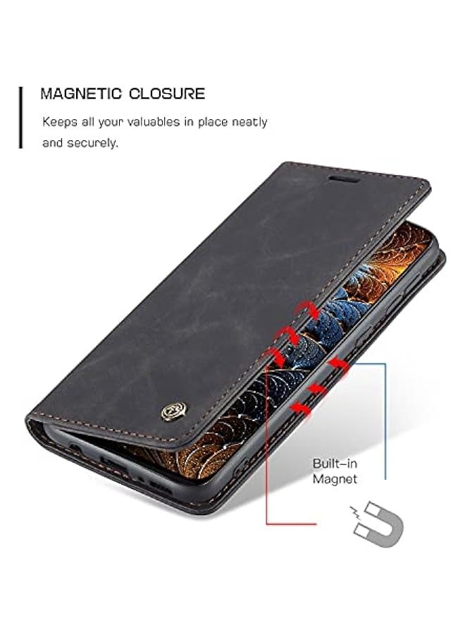 Phone Case Compatible for Samsung Galaxy M31 / M21S, Protector Scratch Resistant Leather Kickstand Card Slots Money Pocket Black - Image 3