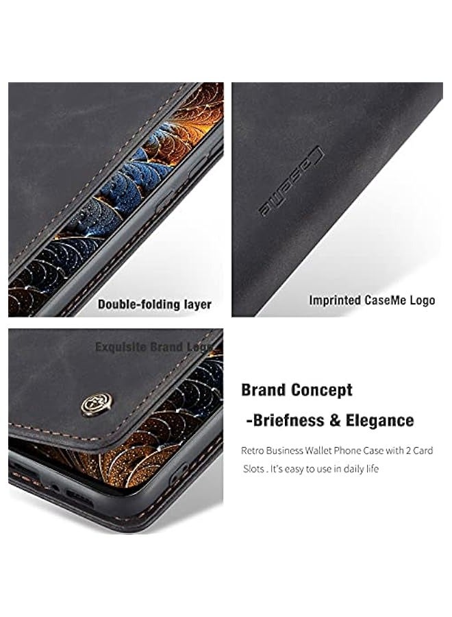 Phone Case Compatible for Samsung Galaxy M31 / M21S, Protector Scratch Resistant Leather Kickstand Card Slots Money Pocket Black - Image 5