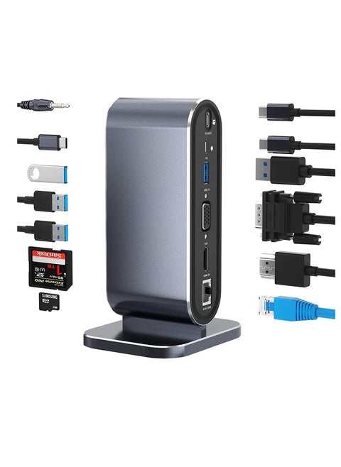 12-in-1 USB C Docking Station Hub Dock Laptop Display Universal Port with 4K HDMI Monitor,100W PD,Ethernet,VGA,Audio,SD/TF,USB 3.0 Adapter for Windows Mac Computer