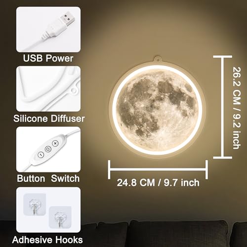 Anywin Moon Neon Signs for Wall Decor, Dimmable Neon Sign Moons Led Signs Moon Art Neon Lights for Living Room, Bedroom Gaming Room, Hotel Decor, Cool Birthday Gifts for Friends, Partner - Image 4