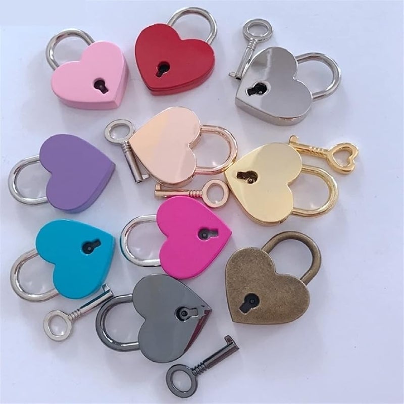 Vintage Heart Shape Padlock With Key For Travel Wedding Jewelry Box Purple - Image 3