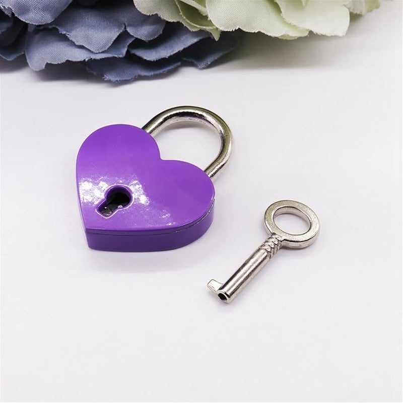 Vintage Heart Shape Padlock With Key For Travel Wedding Jewelry Box Purple - Image 1