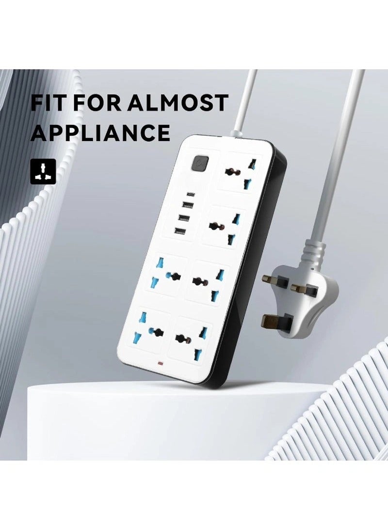 2 meters Universal Extension Cord with 6 Power Socket and 3 USB + 1 PD Slots 6 Way Power Strip with USB type C PD Charging slot Extension Lead 2 meter(6S+3U+1PD 2M) - Image 3