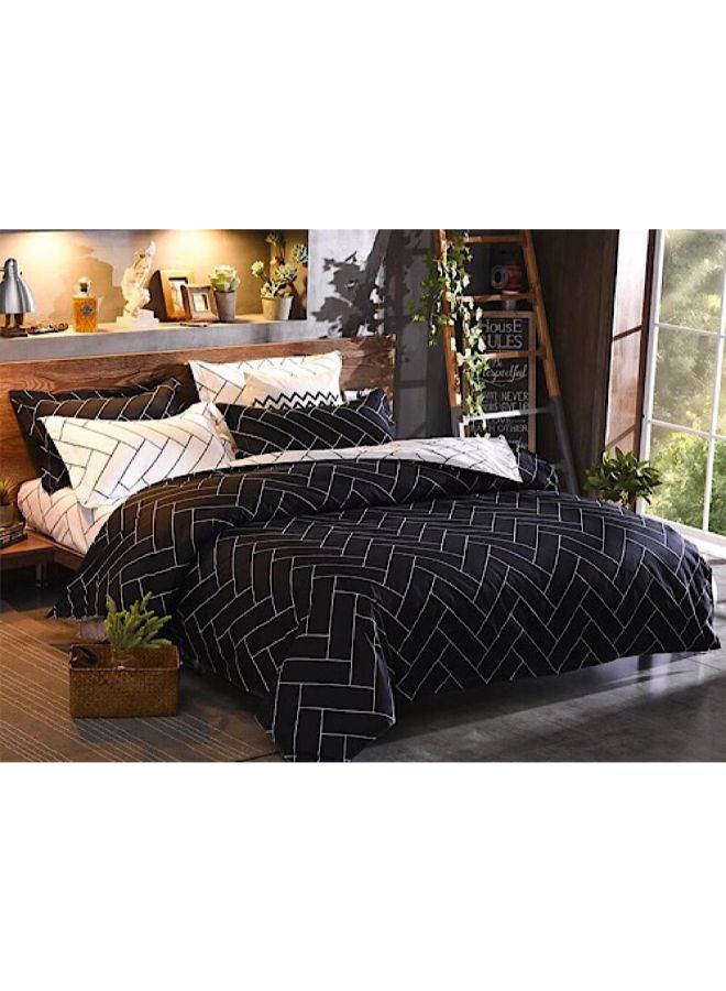 ديلز فور لس طقم غطاء لحاف بتصميم مطبوع مزدوج الحجم 6 قطعة قطن أسود أبيض - Image 2