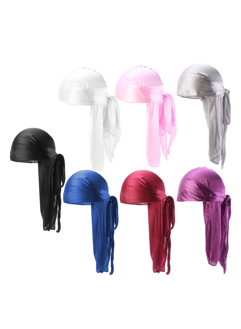 Silk Durag Head Wrap Durag Long Tail Beanies for Men Women,Set of 7  - Image 1