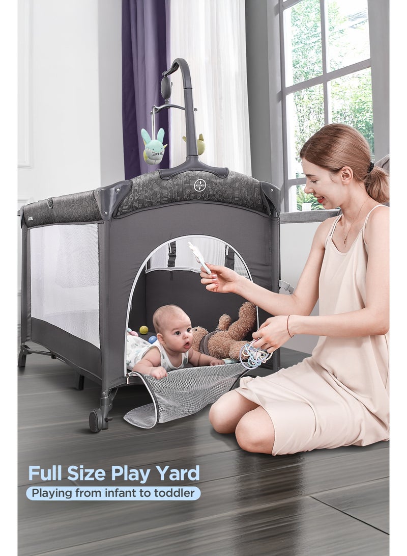 Babyomi Baby Bassinet Bedside Crib, Pack and Play with Sheet, Diaper Changing Table and Music Mobile from Newborn to Toddles, Portable Large Playard - Image 4