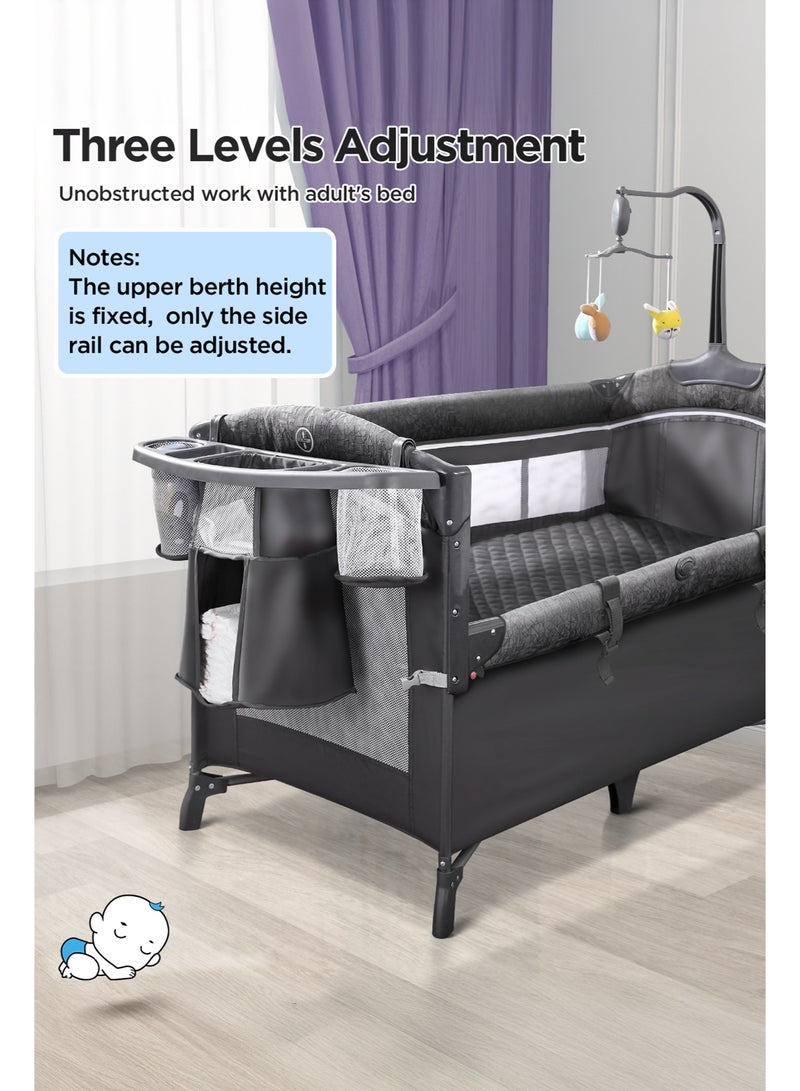 Babyomi Baby Bassinet Bedside Crib, Pack and Play with Sheet, Diaper Changing Table and Music Mobile from Newborn to Toddles, Portable Large Playard - Image 5