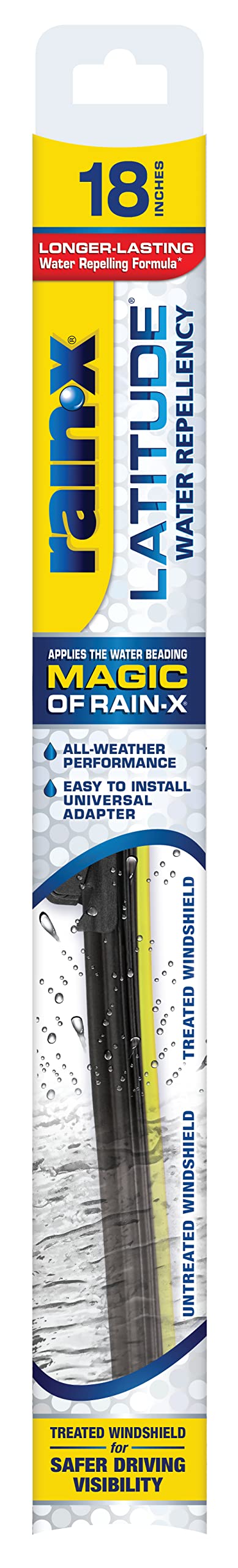 Rain-X راين-إكس 5079275-2 ليداتيف 2 في 1 شفرات مساحات مقاومة للماء، 18 بوصة مساحات زجاج أمامي (عبوة من 1)، شفرات مساحات زجاج أمامي بديلة للسيارات مع تركيبة مقاومة مسجلة ببراءة اختراع - Image 1
