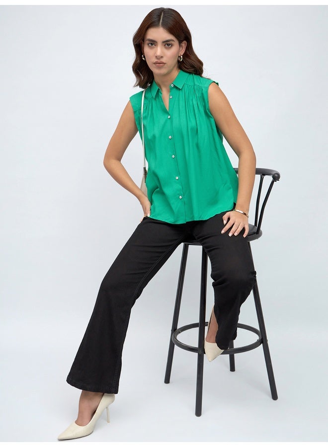 Dennis Lingo Green Shirt for Women - Modal Fabric, Regular Fit - Image 1