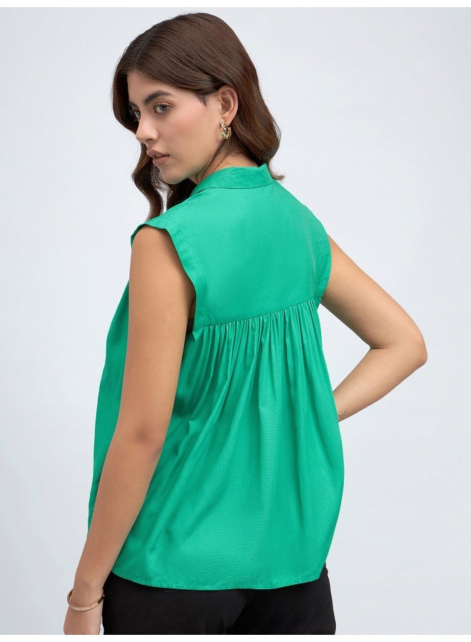 Dennis Lingo Green Shirt for Women - Modal Fabric, Regular Fit - Image 2