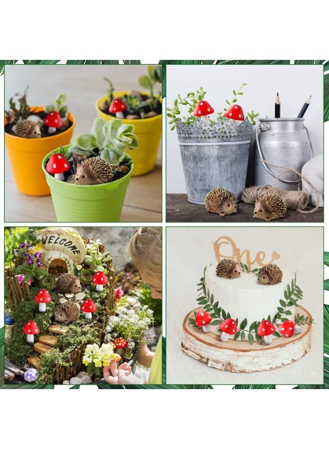 الراتنج الخرز والفطر الخشب المنحوتات، جنية حديقة البرية الإمدادات، 6 قطع، الأحمر، ديكور يدوي الصنع - Image 3