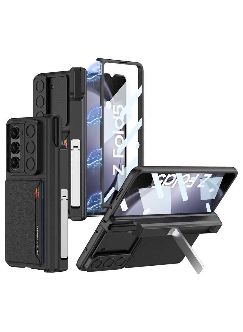 general Case Compatible with Samsung Z Fold 5 Folding Phone Case, Fashion Push Window Card Holder, Insert Card, Pen Holder, Holder Protective Case【Pen Not Included】  - Image 1