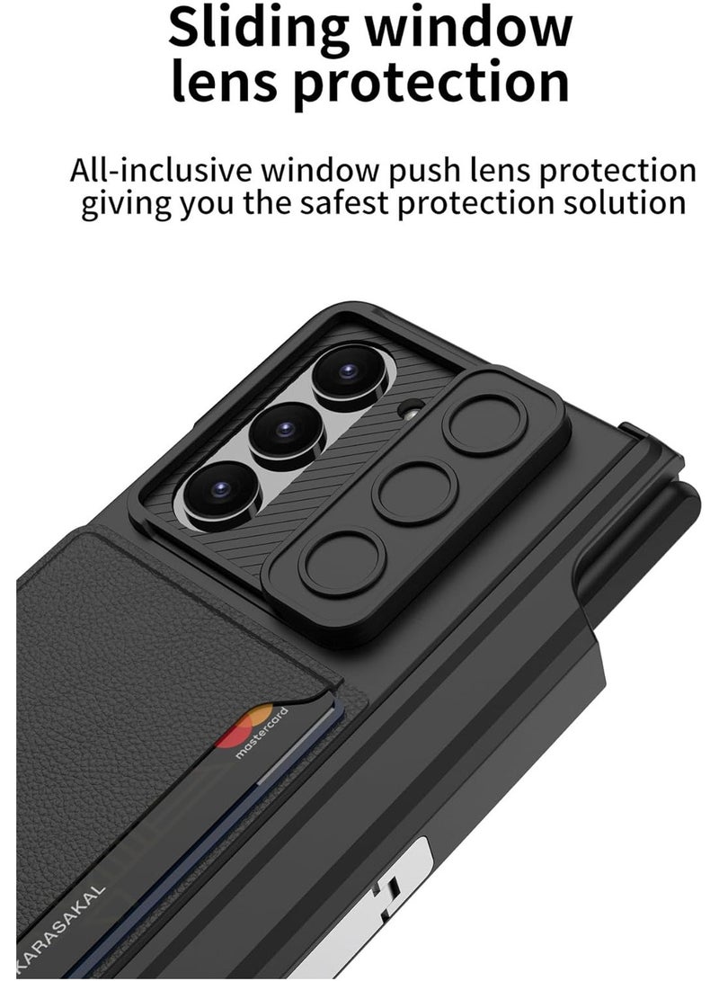 general Case Compatible with Samsung Z Fold 5 Folding Phone Case, Fashion Push Window Card Holder, Insert Card, Pen Holder, Holder Protective Case【Pen Not Included】  - Image 2