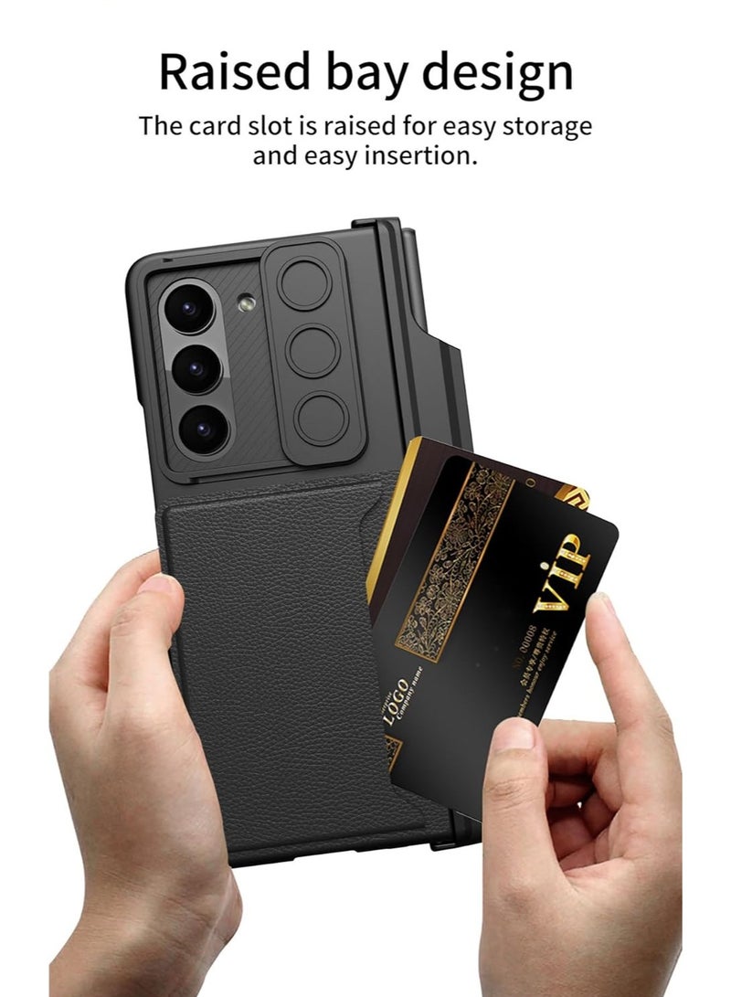 general Case Compatible with Samsung Z Fold 5 Folding Phone Case, Fashion Push Window Card Holder, Insert Card, Pen Holder, Holder Protective Case【Pen Not Included】  - Image 3