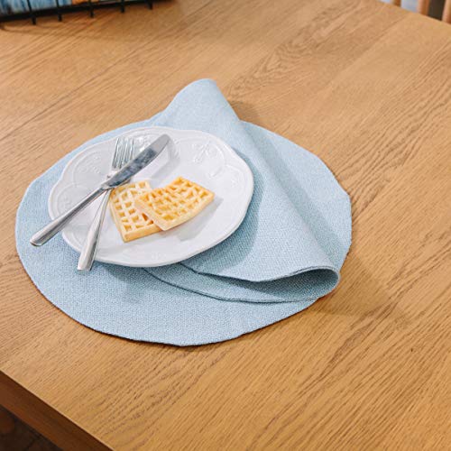 NATUS WEAVER 4 Piece Round Placemat 15 Inch Soft Linen eco-Friendly Fabric Handcrafted Machine Washable Indoor & Outdoor Tablemat Light Blue - Image 5