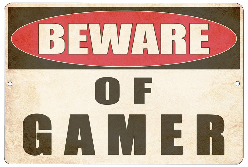 Rogue River Tactical Funny Video Games Metal Tin Warning Sign Wall Decor Man Cave Bar Bedroom Beware of Gamer