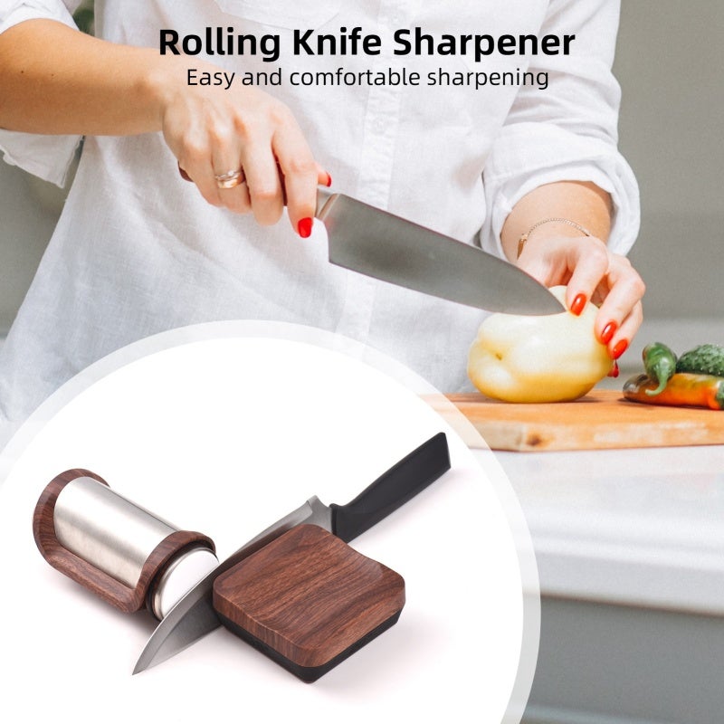 Knife Sharpener Kit: 4 Replaceable Magnetic Discs, 4-Angle Magnetic Support, Aluminum Alloy Body, Anti-Slip Base - Rolling Kitchen Knife Sharpener for Home Kitchen, Outdoor Use & Gift Giving - Image 5