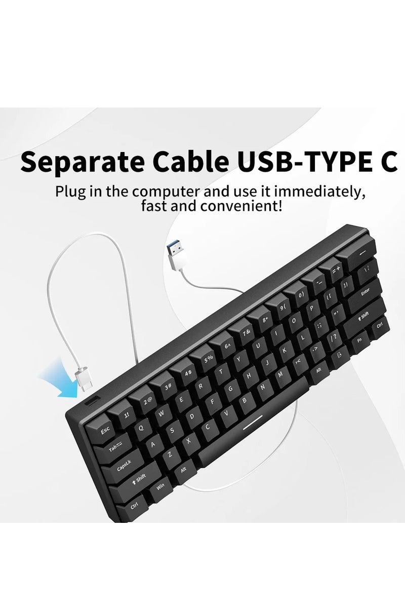 AK61 60% Gaming Keyboard – Hot Swap Blue Switch Mechanical – RGB Luminous – Type-C (detachable) Wired Keyboard – 61 English Layout Key | Black  - Image 4