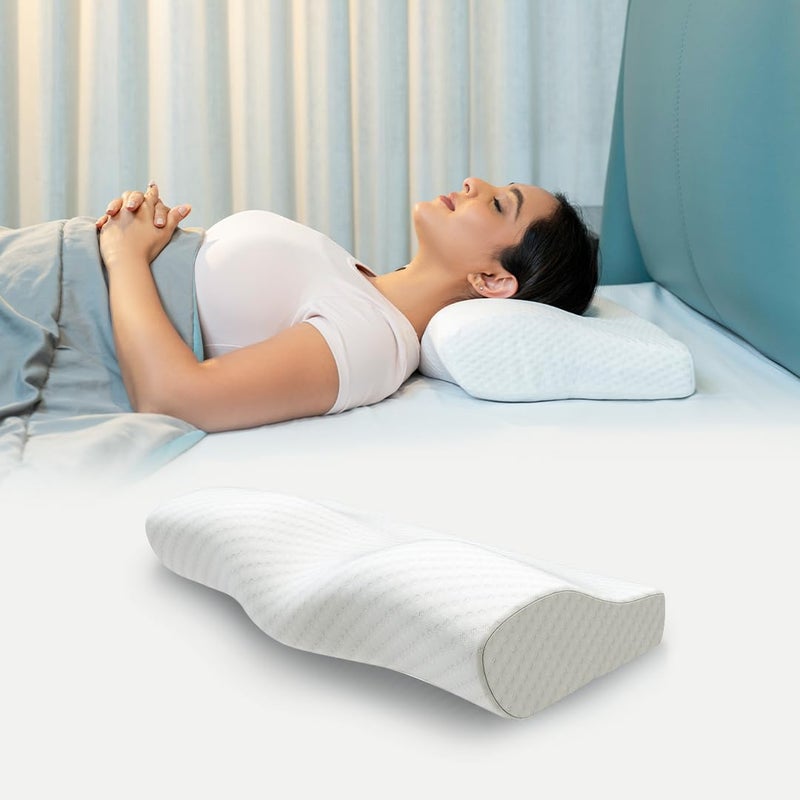 WELLGIVER WELLGIVER Cervical Memory Foam Pillow for Neck Pain 2 Year Warranty 19 x 11 x 4 Inch Standard Orthopedic Pillow Spondylitis Neck Shoulder Pain Washable Jacquard White Cover Pack of 1 - Image 1