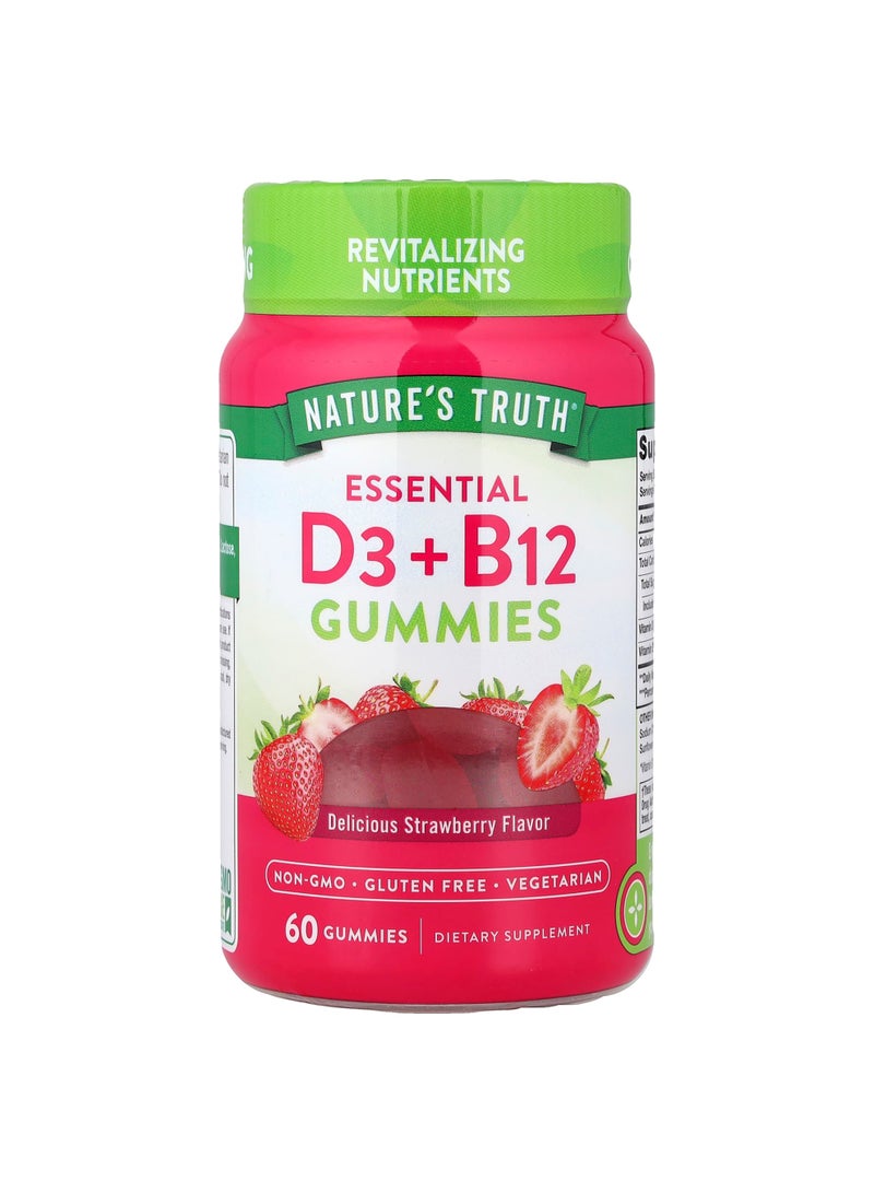 Essential D3 + B12 Gummies, Strawberry, 60 Gummies