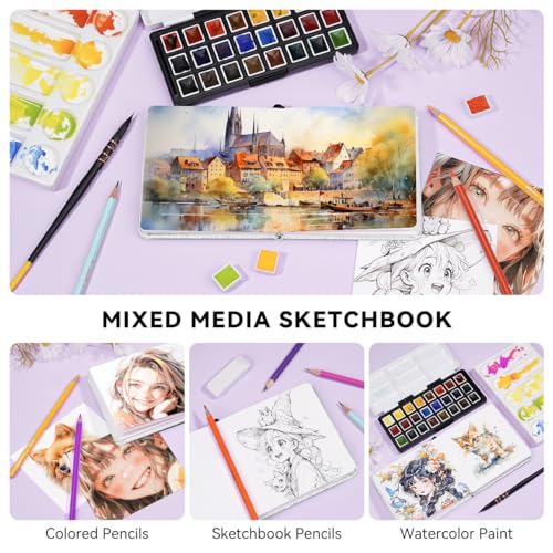 Lightwish Square Watercolor Journal,100% Cotton,300gsm/140lb,Acid-Free,24 Sheets Hot Press Watecolor Paper Sketchbook for Artists Adults Students,4.7 * 4.7 Inches - Image 3