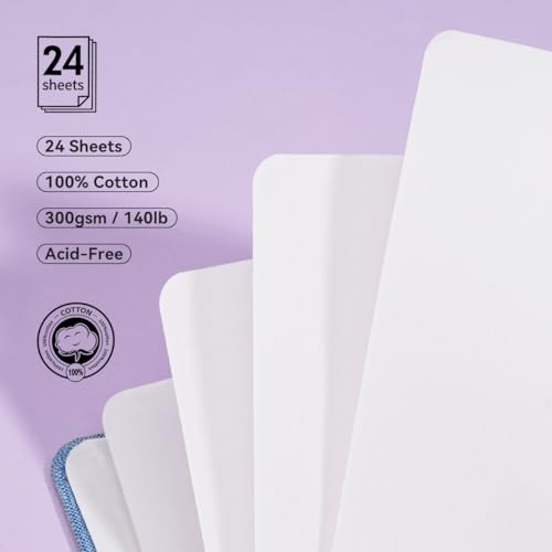 Lightwish Square Watercolor Journal,100% Cotton,300gsm/140lb,Acid-Free,24 Sheets Hot Press Watecolor Paper Sketchbook for Artists Adults Students,4.7 * 4.7 Inches - Image 2