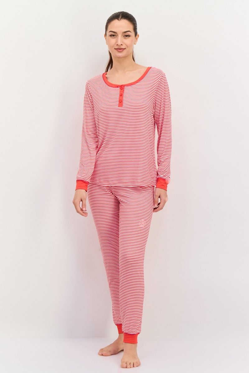 Kensie Women 2Pc Stripe Long Sleeves  Pajama Top And Pant, Multicolor - Image 1