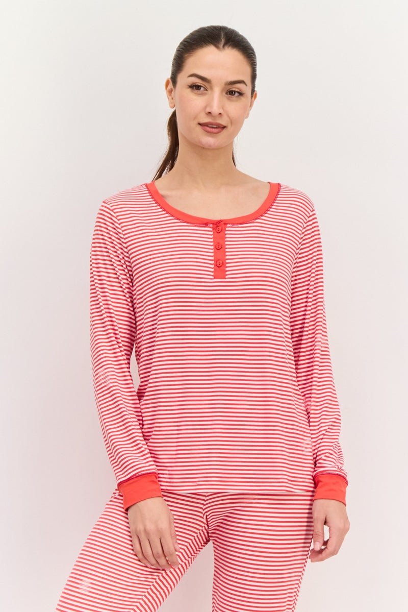 Kensie Women 2Pc Stripe Long Sleeves  Pajama Top And Pant, Multicolor - Image 2