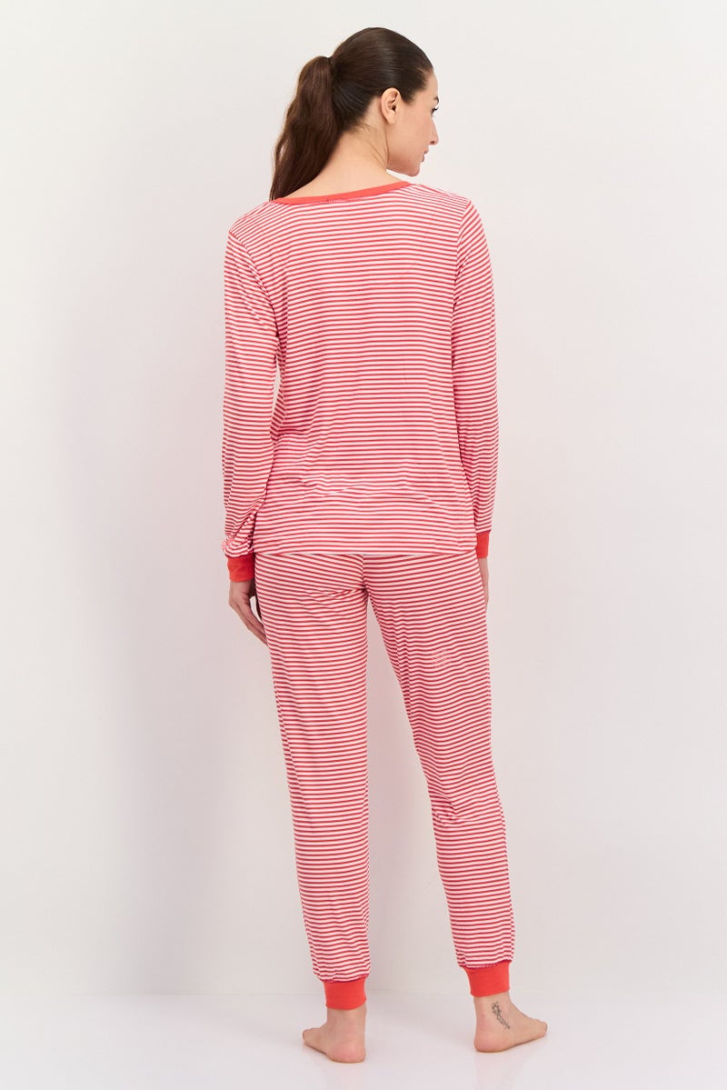 Kensie Women 2Pc Stripe Long Sleeves  Pajama Top And Pant, Multicolor - Image 4