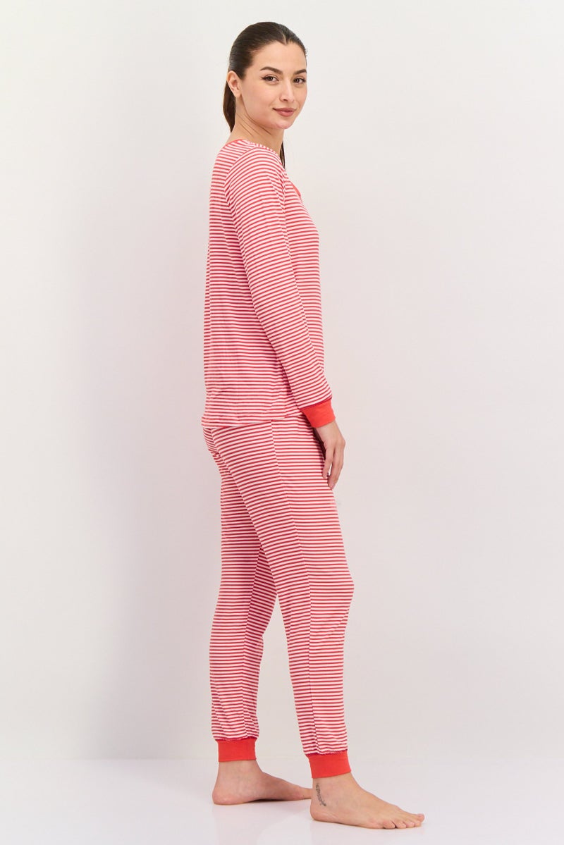 Kensie Women 2Pc Stripe Long Sleeves  Pajama Top And Pant, Multicolor - Image 3