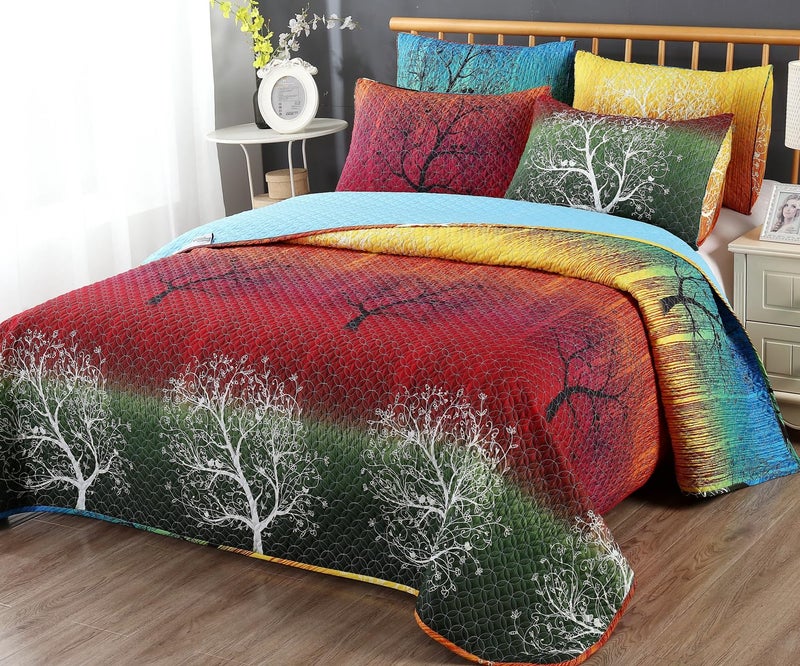 Swanson Beddings Rainbow Tree 5 Piece Bedspread Coverlet Quilt Set: Quilt and 4 Pillow Shams (King) - Image 1