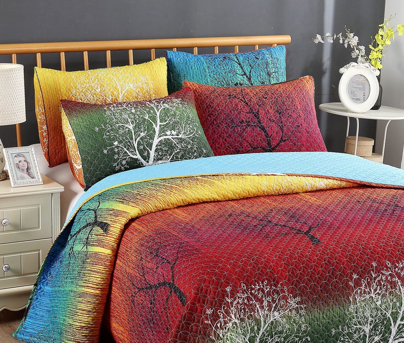 Swanson Beddings Rainbow Tree 5 Piece Bedspread Coverlet Quilt Set: Quilt and 4 Pillow Shams (King) - Image 3