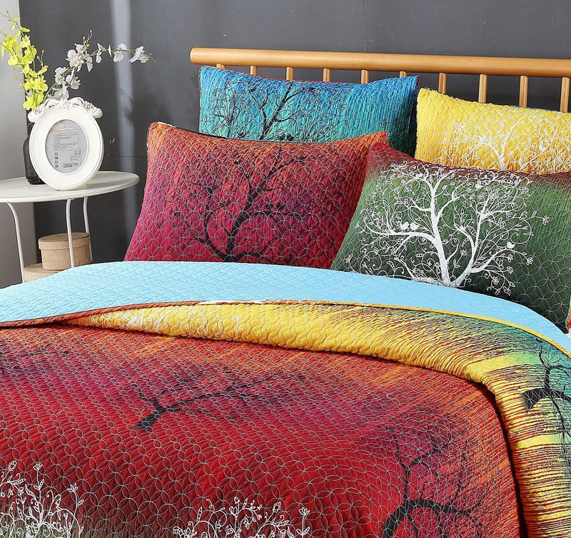 Swanson Beddings Rainbow Tree 5 Piece Bedspread Coverlet Quilt Set: Quilt and 4 Pillow Shams (King) - Image 4