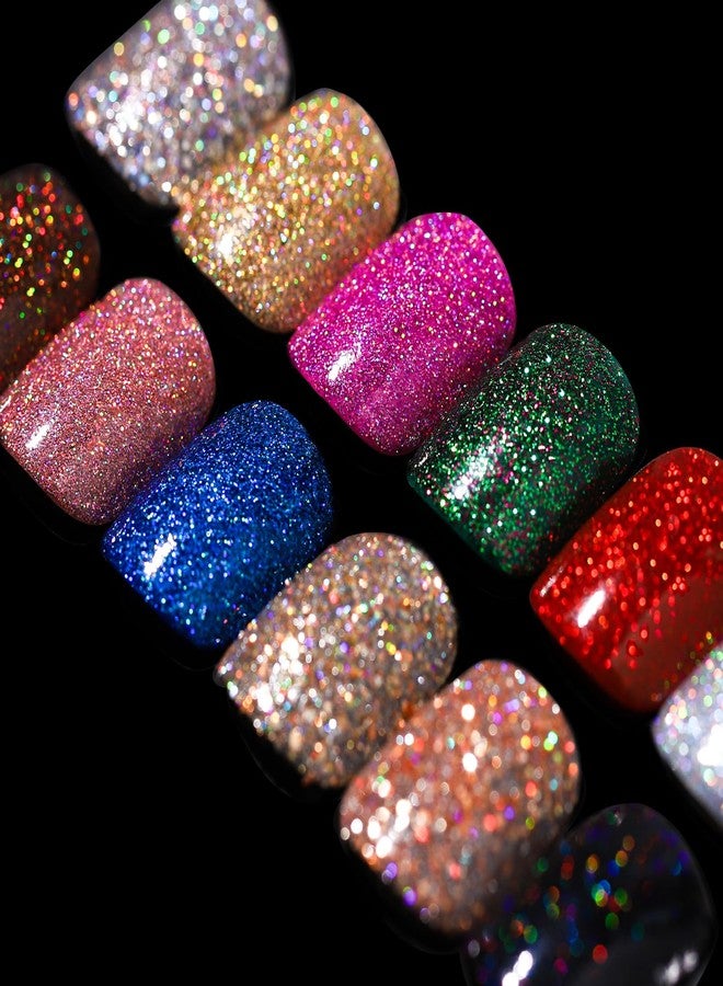 Teenitor Short Press on Nails,288PCS Glitter Square Press on Nails, Fake Nails, Short False Nails, Finger Nails - Image 1