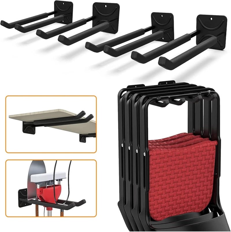 TORACK 4 Pack Garage Storage System Hooks, Heavy Duty Wall Mount Tool Organizer, Chair Hanger Garage Storage Utility Hooks for Car Tires, Ladders, Chairs, Strollers, Power Tools, Garden Tools - Image 1