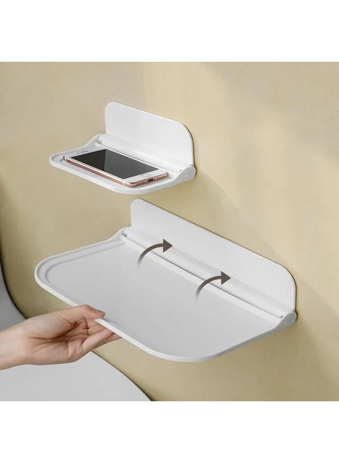 2pcs White Wall Mounted Folding Rack Large And Small Space Saver Storage Shelves - Image 1