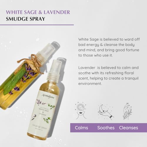 Aromafume White Sage Lavender Smudge Spray by Aromafume 100ml33 oz Sage Spray for Cleansing Negative Energy Protection NonToxic Room Spray for Spiritual Cleansing Smokeless Sage Smudging - Image 3
