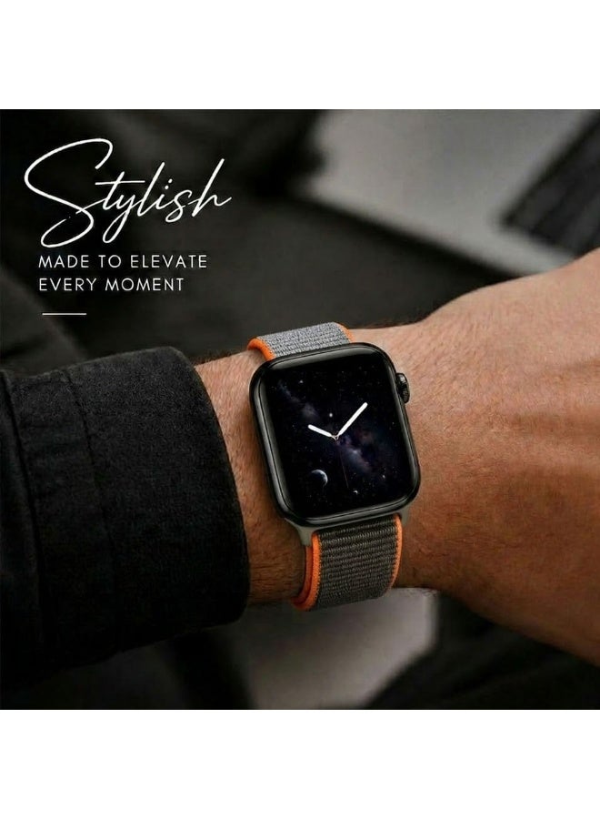 MARGOUN Breathable Nylon Sport Loop Band Compatible with Apple Watch 44mm 45mm 46mm 49mm for Women Men, iWatch Wrist Straps for Ultra 3 2, Se, Series 11 10 9 8 7 - Grey Orange - Image 5